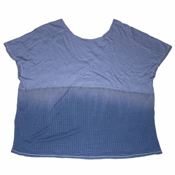 We The Free Blue Faded Ribbed Top Shirt Front Pocket Size Medium - Picture 2 of 7